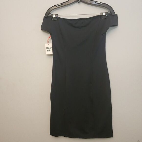 Open Edit Black Off the Shoulder Bodycon Mini Dress Small Stretch LBD Cocktail - Picture 3 of 10